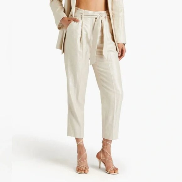 Veronica Beard Zelly Tie Waist Linen Blend Pants in Silver Birch